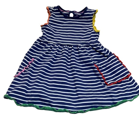 Mini Boden Girls Dress 3-4Y Blue White Striped Colorful Trim Sleeveless - Picture 1 of 5